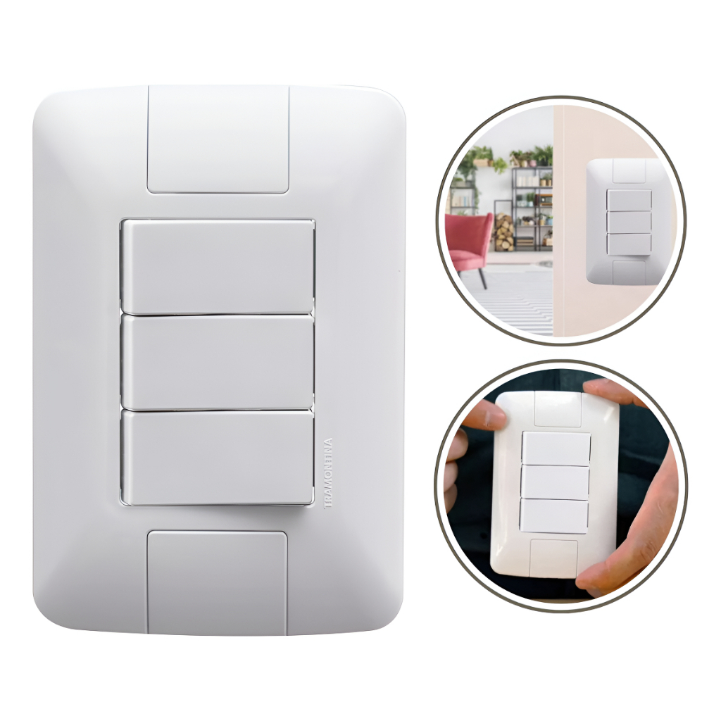 Interruptor 3 Teclas Simples Aria Tramontina Branco Embutir 4x2 Moderno ...