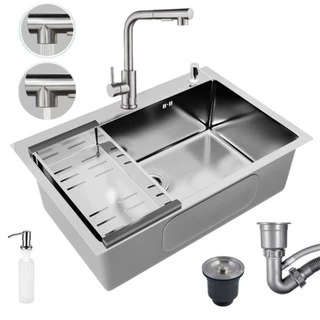 Cuba Cascata Pia Com Torneira Lavador De Copos Completa Acessórios Aço Inox 304 Cozinha Gourmet Cor Preto 60*45cm