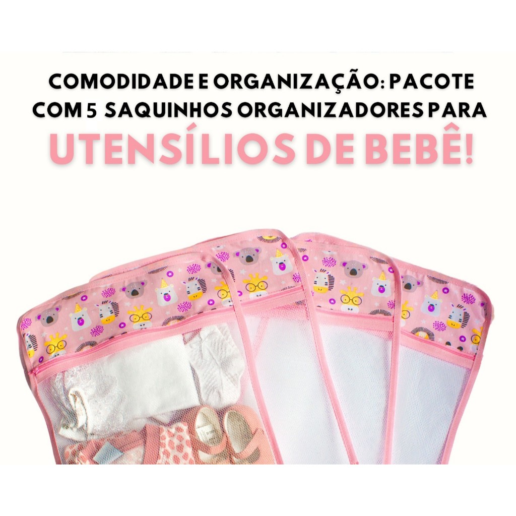 Kit 5 Saquinhos Organizador Maternidade Multiuso para Roupas e Fraldas ...
