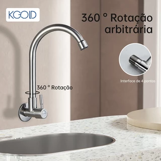 Torneira giratória de aço inoxidável KOGLD, longa prateada para parede