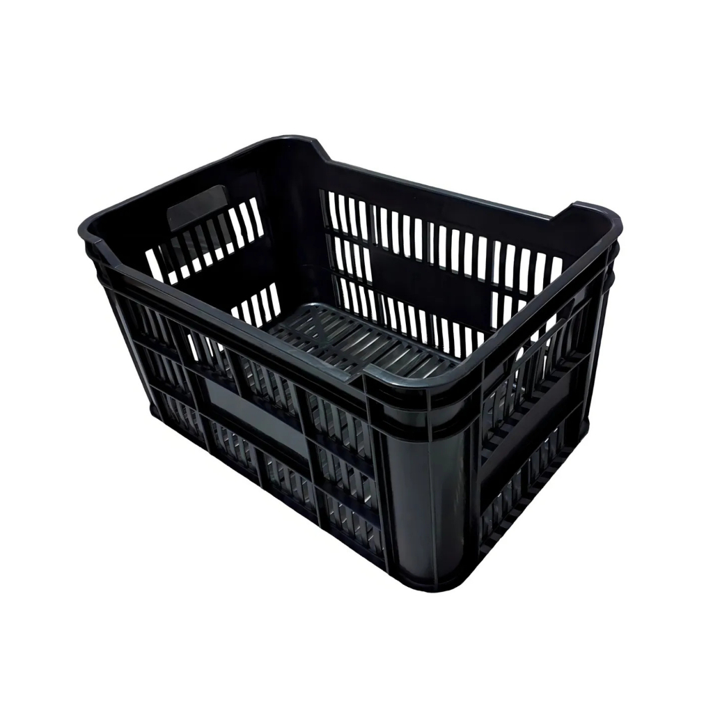 Caixa Plástica Preta Multiuso 49L - Ideal para Hortifruti, Frigorífico, Laticínios e Armazenamento