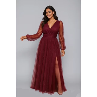 Vestido Longo Elegante Madrinha Tule Brilho Com Fenda em Oferta na Shopee