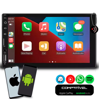 Multimídia 7 Polegadas Carplay AndroidAuto Com Espelhamento de Celular Bluetooth Apps Spotify Gps e Entrada Câmera De Ré em Oferta na Shopee