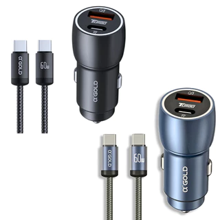 Carregador Veicular 60w Turbo Porta Dupla USB-C + Cabo Cor Mesclado - Preto/azul Aleatorio