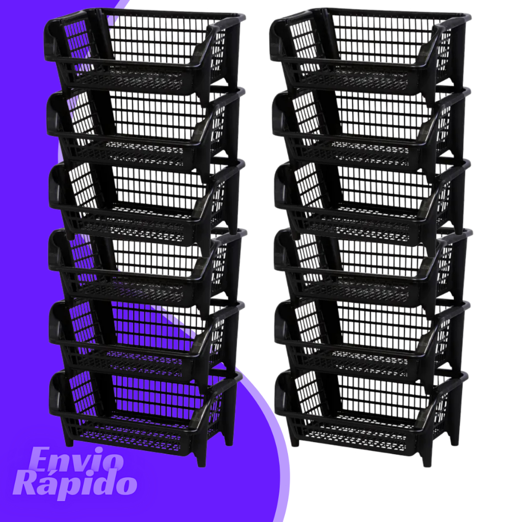 Kit 12 X Cestos Organizador Empilhavel Prateleira Expositor 