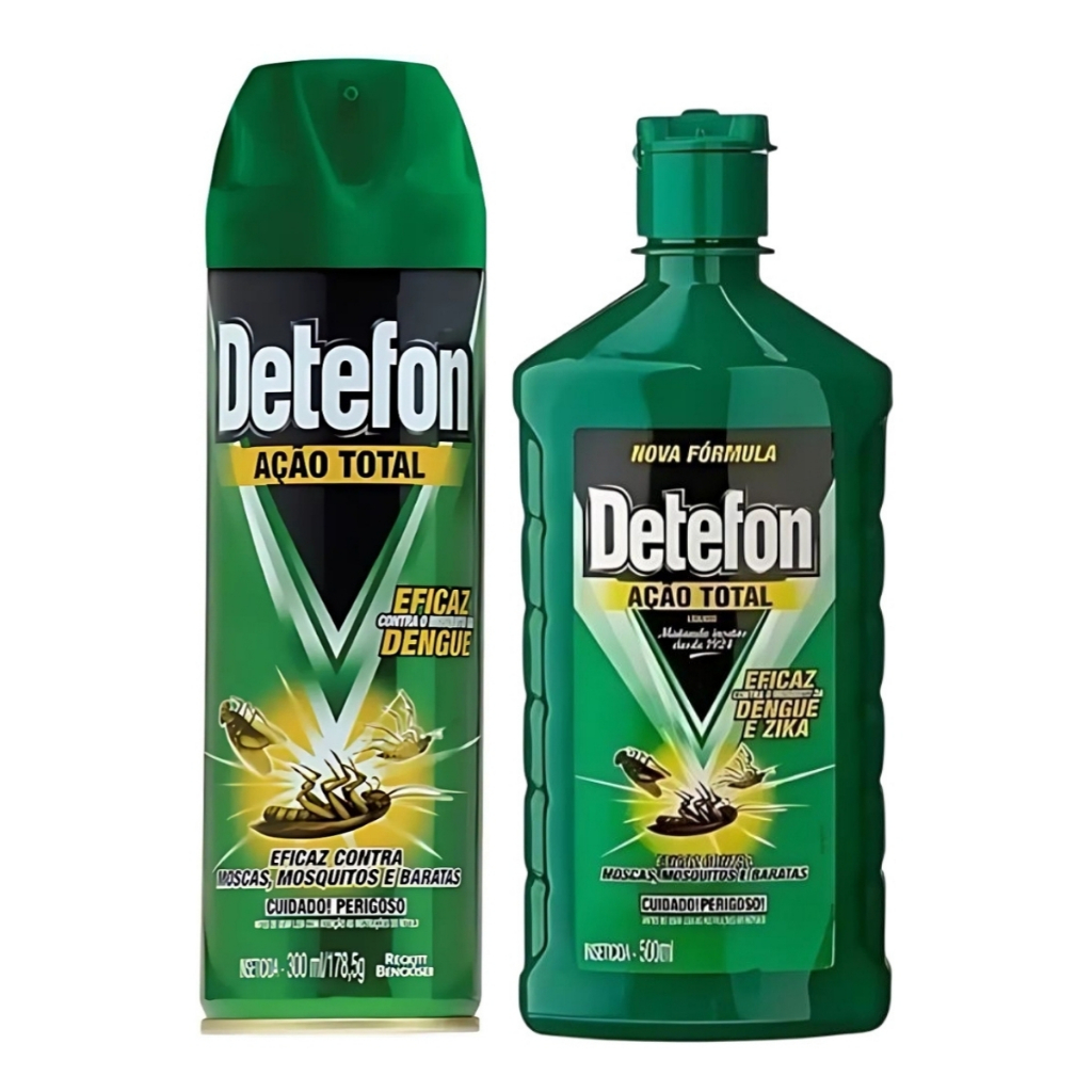 Kit 2 Inseticidas Ação Total Detefon 500ml + 300ml | Shopee Brasil