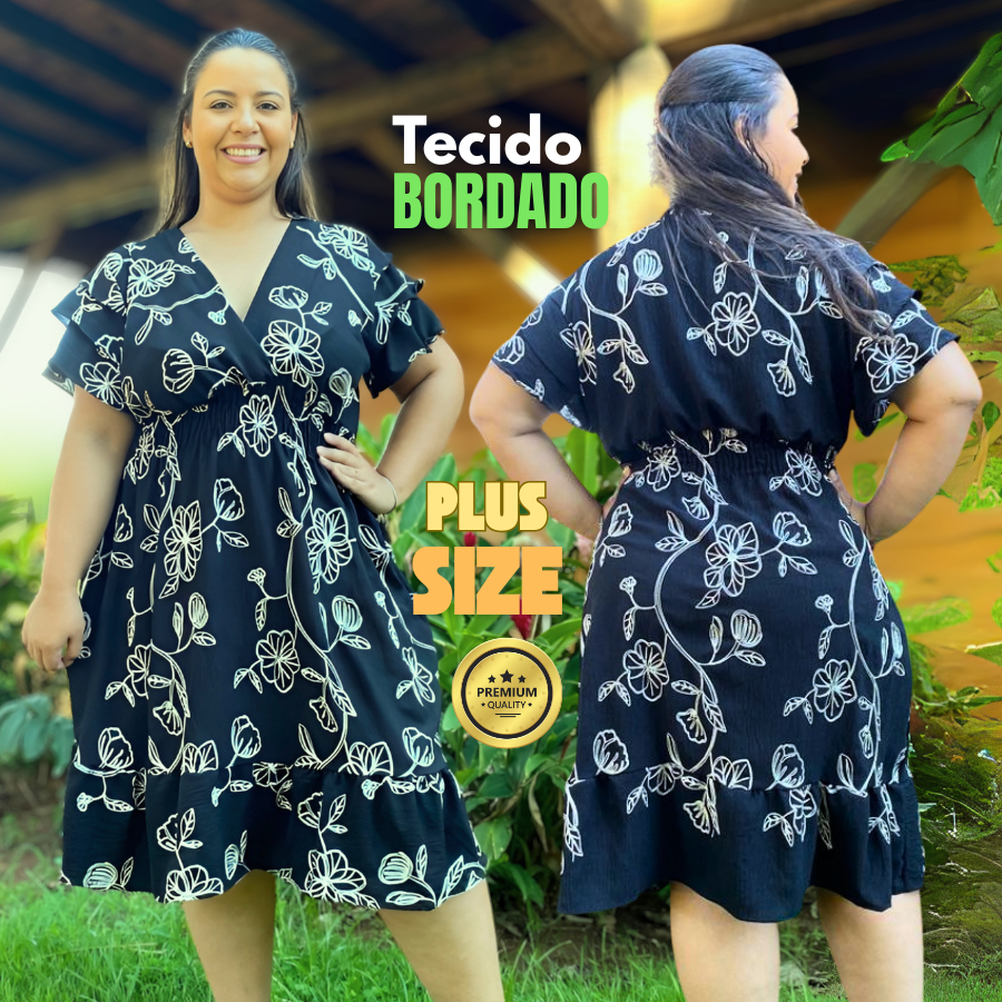 Vestido Plus Size Midi Bordado para Festa e Casamento – Moda Evangélica ...