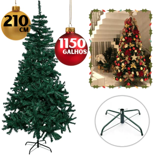 Árvore de Natal 2,10m 1150 Galhos Cheia Luxo Pinheiro Verde Decoração Enfeite Festas Natalinas
