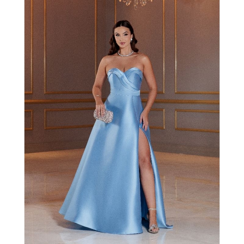Vestido de Festa Longo Tomara que Caia Azul Serenity Ravena | Shopee Brasil