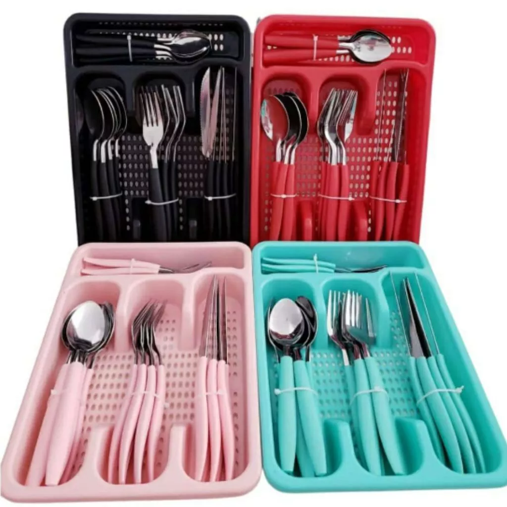 Jogo De Talheres Inox Com 24 Peças Suporte Gaveteiro faqueiro