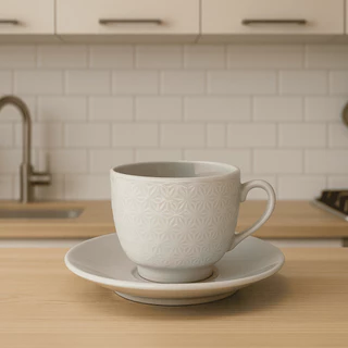 Conjunto 6 Xícaras e Pires de Cerâmica 90ml Café Chá Expresso Pequeno Branco Elegante Luxo Moderno