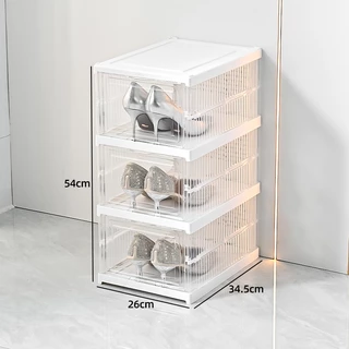 KIT 3 Caixa De Sapato Dobrável Armazenamento Transparentes Sapateira Empilhável Prova De Poeira