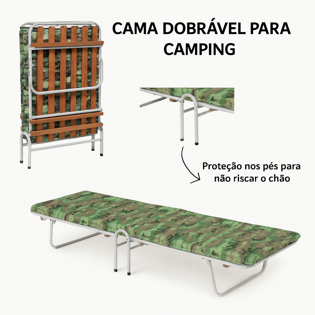 Cama Dobrável Camping Portátil Leve Com Colchão Confortável Ideal Para ...