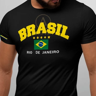 Camiseta Masculina Estampa Bandeira Brasil Rio De Janeiro 100% Algodao Premium