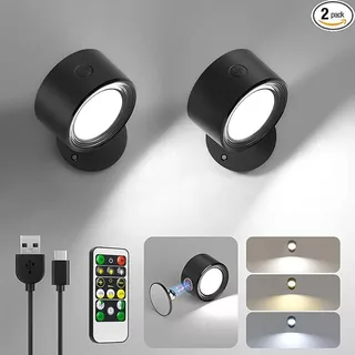 Kit 2 Luminária Spot Led 8W Arandela Cabeceira Luz de Parede 3 Tons de Luz Recarregável USB