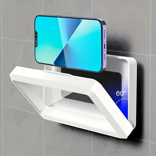 Suporte de Banheiro à Prova d'Água para Celular, Fixação sem Furos, Giratório, Ideal para Cozinha e Chuveiro