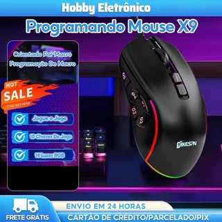 Mouse Com Fio X9 Gamer Macro Programação Macro Driver Led Rgb USB Ergonômico Silencioso 7200DPI PC Videogame