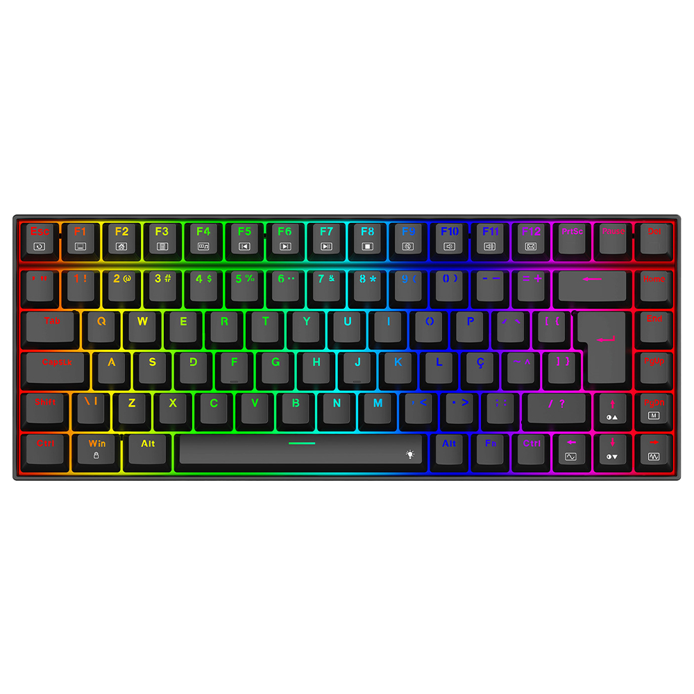 Teclado Mecânico Gamer 75% Redragon Phantom Preto Raimbow K629-KB - Switch BROWN
