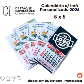 100 Mini Calendários 5x5 com imã 2026