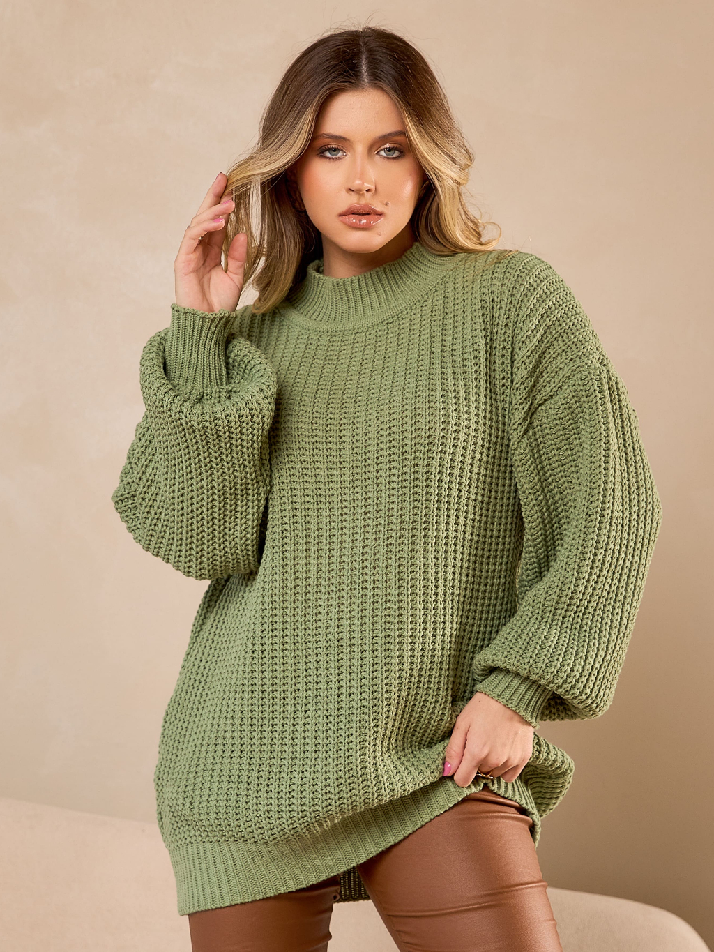 Blusa Tricô Oversized Manga Longa De Lã Feminina Inverno Outono Estilo Tumblr Confortável Fashion