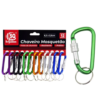 Kit 12 Chaveiros Mosquetão Com Travas Resistentes Cores Variadas Mosquetão Aço Resistente