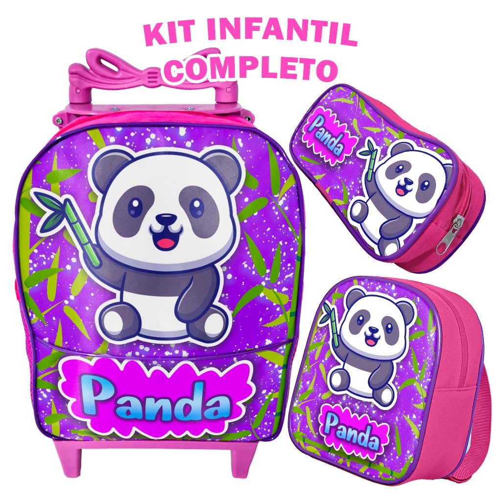 Kit Mochila de Rodinha Pequena Escolar Panda Fofo com LancheiraTérmica ...