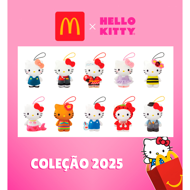 Pelúcia Hello Kitty McDonald's 2025 com tiara promocional de papel