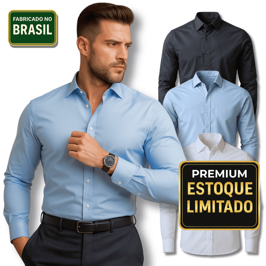 Camisa Social Masculina Slim Fit Manga Longa Premium | Shopee Brasil