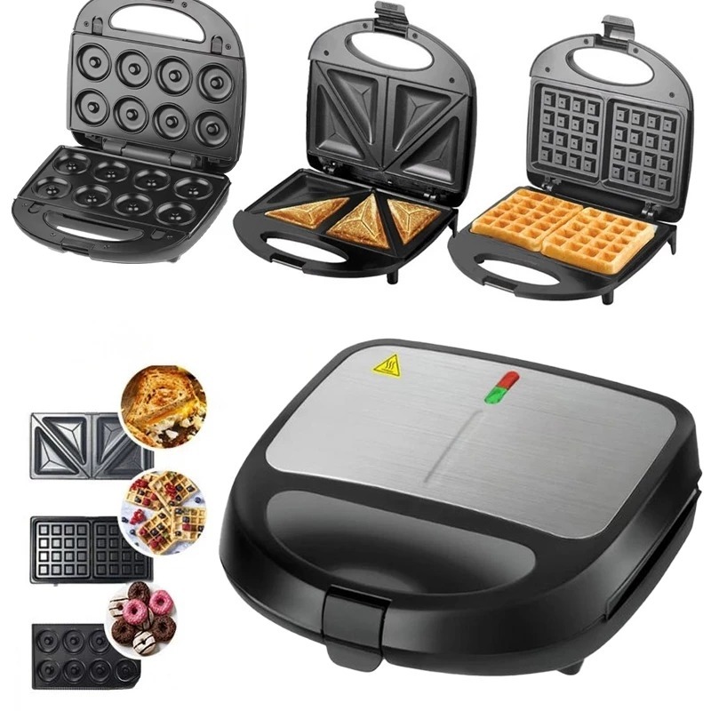Sanduicheira Elétrica 3 em 1 850W 110V ou 220V Waffle Donut Sanduíche ...