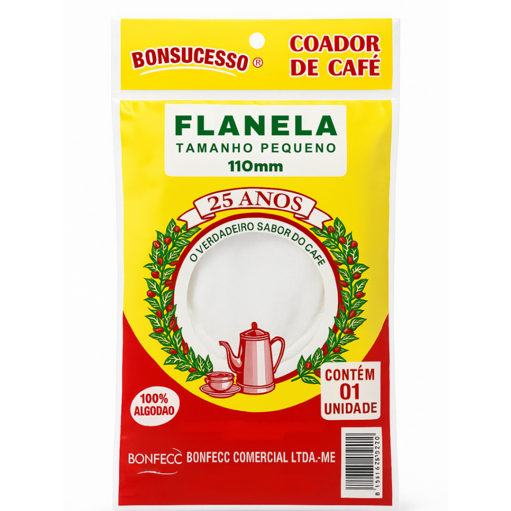 Coador de Café Flanela Pequeno 110mm Bonsucesso 100% Algodão Cabo