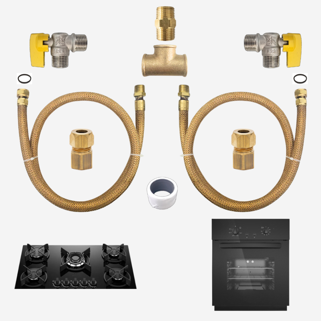 Kit Duplo Cooktop Forno Fogão Mangueiras Cobre 1,20mt Dupla Instalação ...