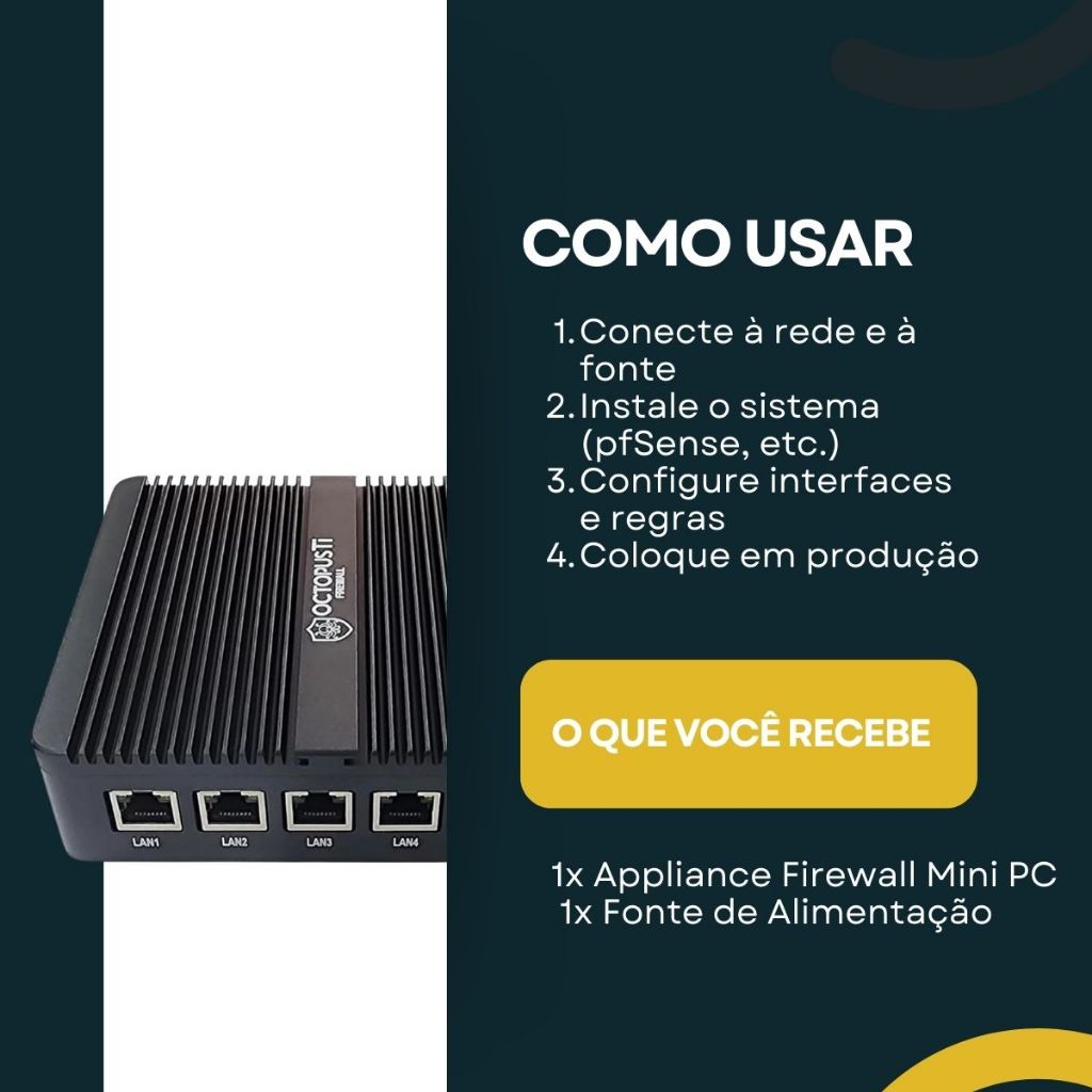 Mini PC Firewall Appliance 4x Portas Intel 2.5GbE 8GB RAM 128GB