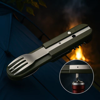 Canivete Multifuncional Garfo Colher Faca Abridor Feito Em Inox Trilha Camping Amazonas