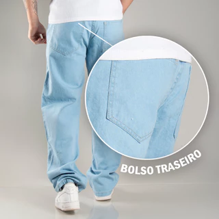 Calça Jeans Masculina Larga Perna Reta Estilo Balão Bag Tipo Trapper Baggy Lavagem Escura