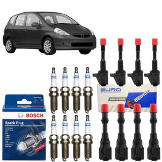 Bobina Dianteira e Traseira + Vela de Ignição Para Honda Fit 1.4 8v 2004 2005 2006 2007 2008