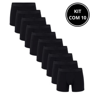 Kit 10 Cueca de Algodão Masculina Antialergica Boxer PRETAS - Box de Algodão com Forro 100% Algodão