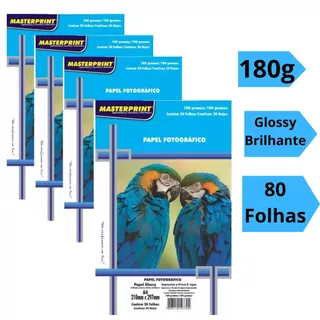 Papel Fotográfico 180g A4 Glossy Brilhante à Prova D'água MASTERPRINT