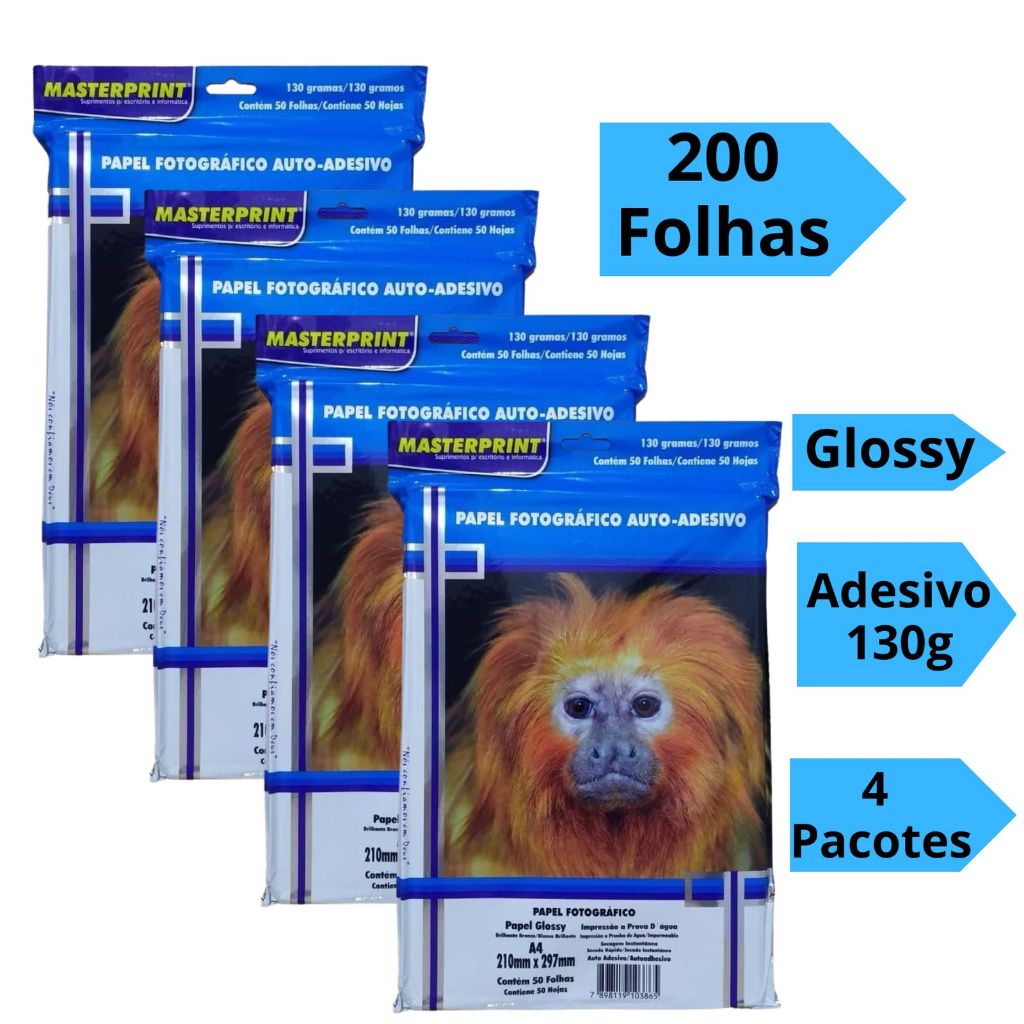 Papel Fotográfico Adesivo 130g Glossy Brilhoso A4 200 Folhas Masterprint