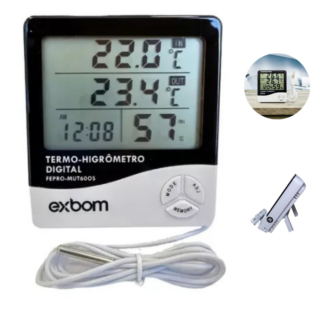 Termo Higrômetro Digital Medidor De Temperatura Umidade Ar Relógio