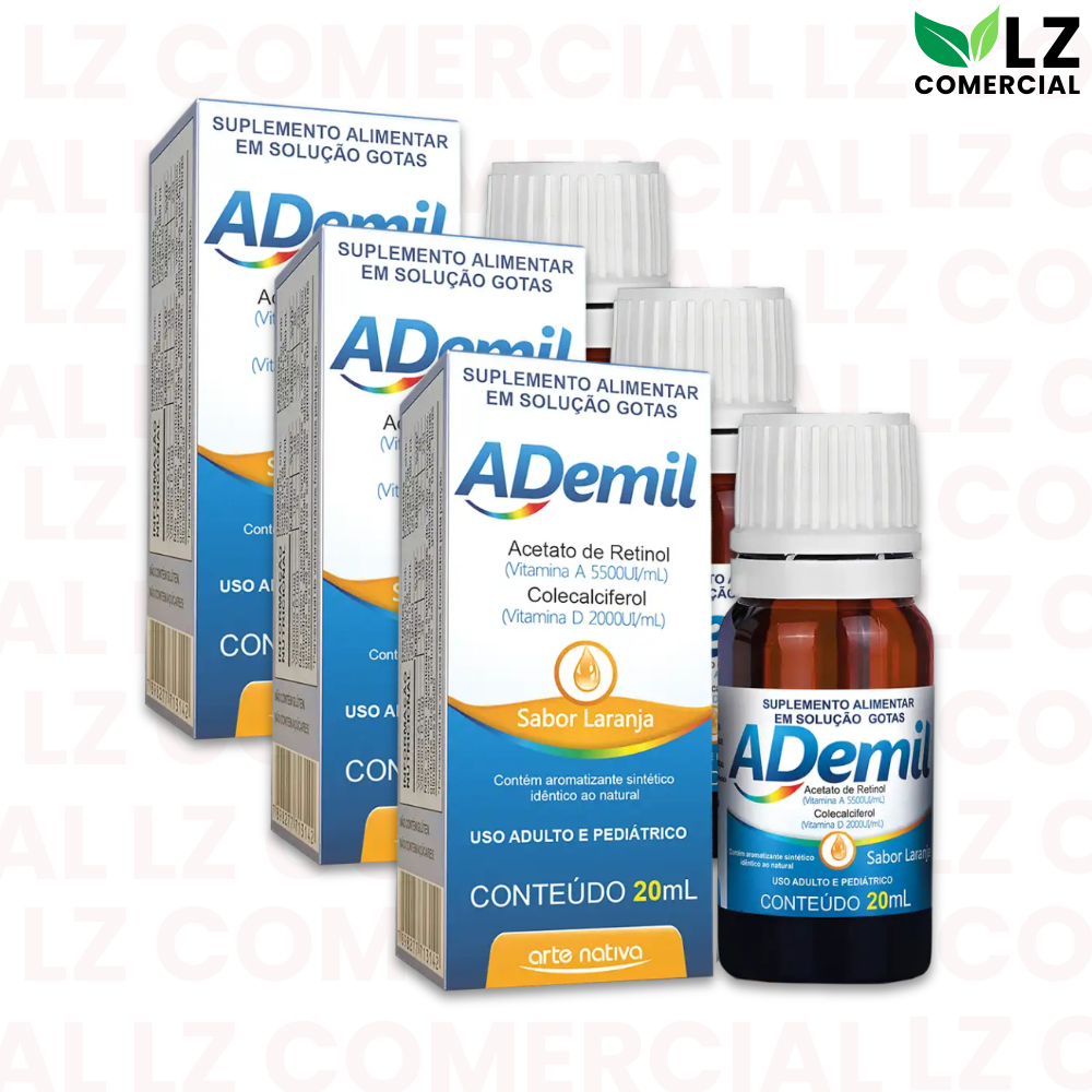 Kit 3x Polivitamínico Ademil Gotas Vitamina A e Vitamina D 20mL - Arte ...