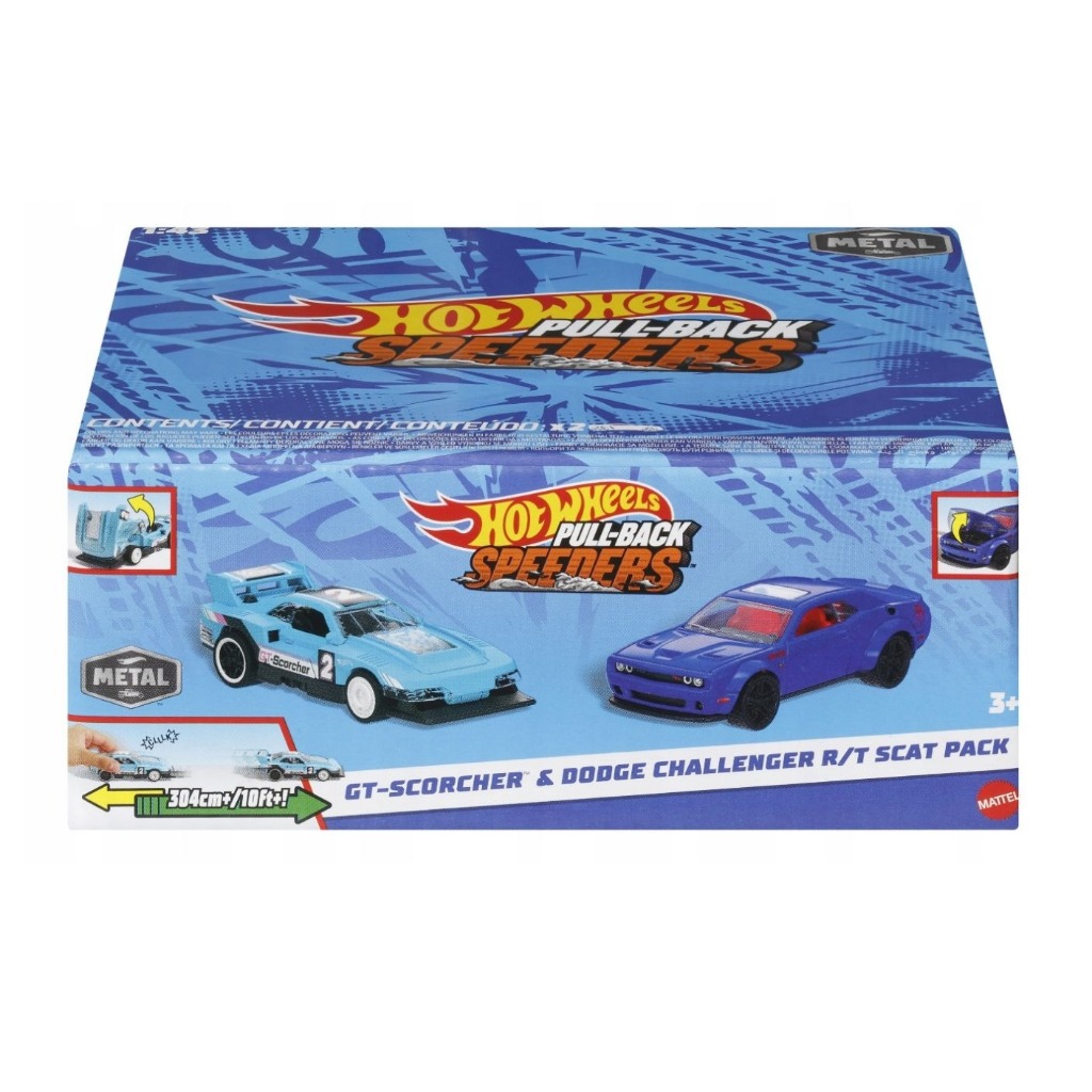 Pack c/ 2 Carrinho em Miniatura Hot Wheels Pull-Back Speeders