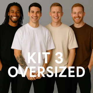 Kit 3 Camiseta Oversized Lisa Masculina Algodão Streetwear
