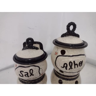 kit um porta alho grande e um saleiro laço cor preta