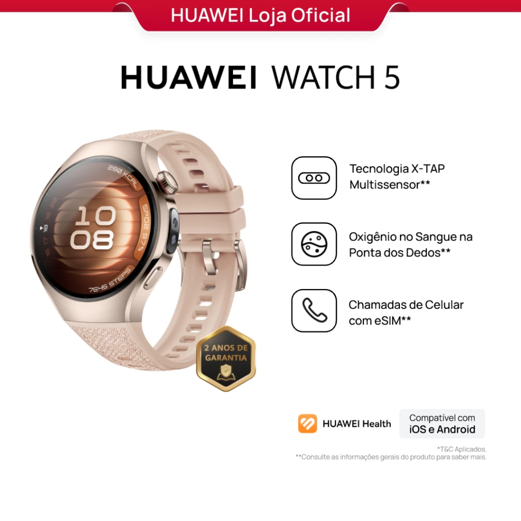 HUAWEI WATCH 5 42mm | Smartwatch Relogio | Chamadas de Celular com eSIM
