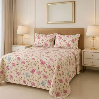 Kit Colcha Cobre Leito Estampado, Dupla Face, 3 peças, Matelado - (Casal ou Queen)