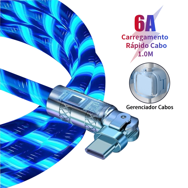 Cabo Carregador Carregamento Rápido Tipo C V8 Micro USB Rotação de 180 ...