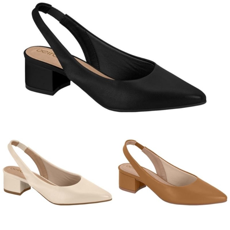 Scarpin Slingback Sapato Sandália Feminino Beira Rio Salto Baixo Grosso ...