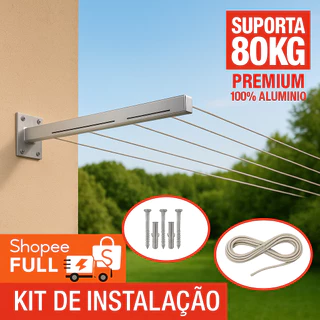 Varal Retrátil Parede 100% Alumínio Suporte Resistente até 80kg - Envio Imediato