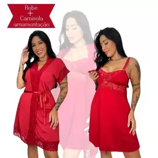 Kit Robe Roupão e Camisola Amamentação Pós Parto Liso Renda Maternidade Gestante em Oferta na Shopee