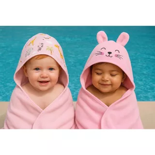 Kit Com 2 Toalhas De Banho Para bebe  Forrada Estampada + Forrada Capuz Bordado em Oferta na Shopee